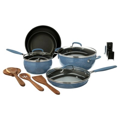 LunaLulinlk 12-Piece Aluminum Cookware Set, Denim Blue