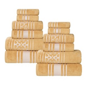 Zero Twist Cotton Solid and Floral Jacquard 12 Piece Bathroom Towel Set by Blue Nile Mills - 1 of 4