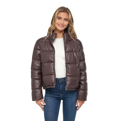 Women's Faux Leather Short Puffer Vest - S.e.b. By Sebby : Target