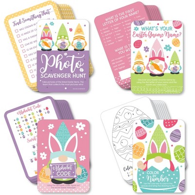 Big Dot of Happiness Easter Gnomes - 4 Spring Bunny Party Games - 10 Cards Each - Gamerific Bundle