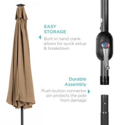 Tan Solar LED Lighted Patio Umbrella with Tilt Adjustment