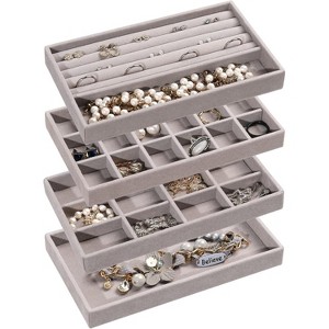 Set of 9 Stackable Velvet Jewelry Trays, Drawer Organizer Inserts for Stud Earrings, Rings & Necklaces, Grey - 1 of 4