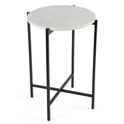 Round Marble Top Folding Side Table with Black Metal Legs