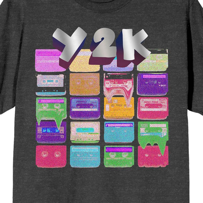 2K Tech Y2K Cassette Tapes Crew Neck Short Sleeve Charcoal Heather Men's T-shirt, 2 of 4