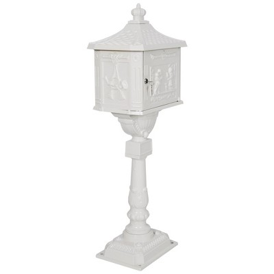 Cast Aluminum Mailbox with Post, Locking Security Post Mount Mail Box, Large Security Postal Mailbox for Outside with Keys, Postal Mailbox