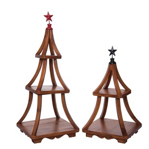 Transpac Wood 27.75 in. Brown Christmas Tiered Tree Tray Set of 2 - 1 of 2