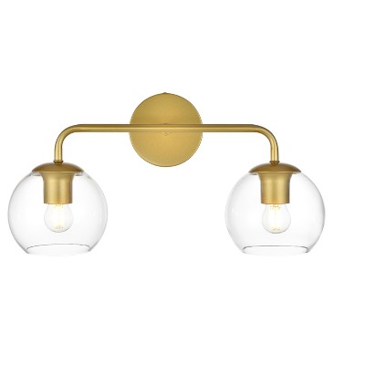 Modern Brass and Clear Glass 2-Light Dimmable Wall Sconce