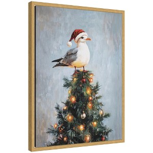 Kate & Laurel All Things Decor Sylvie Framed Canvas Seagull Santa Hat Festive Holiday Tree by the Creative Bunch - 1 of 4