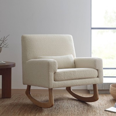 Ivory Boucle Sleepytime Rocker with Smooth Ash Hardwood Legs