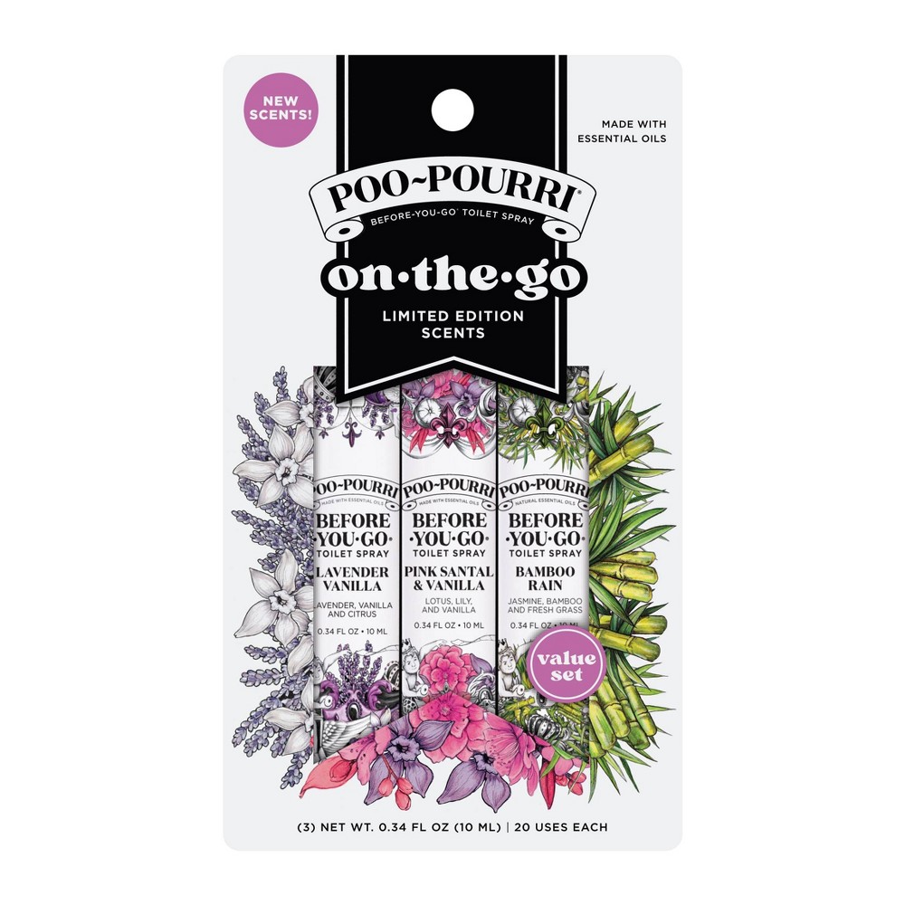 (case of 6 of) Poo-Pourri On-The-Go 3pk 10ml Toilet Spray Lavender Vanilla, Vanilla Petals Santal and Bamboo Rain