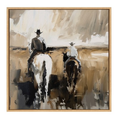 Natural 30" x 30" Abstract Cowboy Horseback Canvas Print