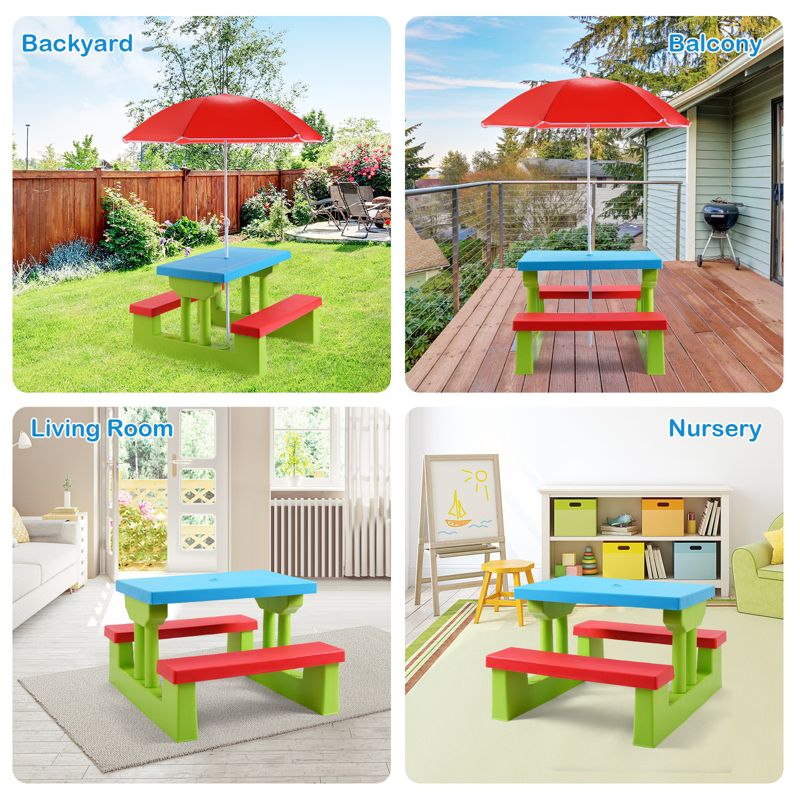 Tangkula Kids Picnic Table Set Indoor Outdoor Toddler Table with Bench & Removable Umbrella Portable Children Play Set, 5 of 11