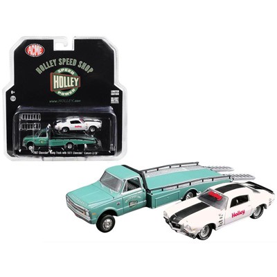 1967 Chevrolet Ramp Truck Turquoise & 1971 Chevrolet Camaro Z/28 White "Holley Speed Shop" 1/64 by Greenlight for Acme