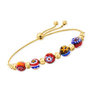 Ross-Simons Italian Multicolored Murano Glass Floral Bead Bolo Bracelet in 18kt Gold Over Sterling Size - 1 of 4