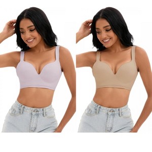 INSPIRE CHIC 2 Pcs Women's Wirefree U Back Adjustable Straps Comfort Push Up Bras - 1 of 4