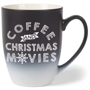Elanze Designs Coffee And Christmas Movies Two Toned Ombre Matte Black and White 12 ounce Ceramic Stoneware Coffee Cup Mug - 1 of 4