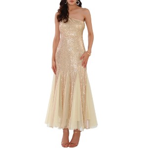 INSPIRE CHIC Women's Sequin Maxi One Shoulder Mermaid Prom Evening Wedding Cocktail Dress - 1 of 4
