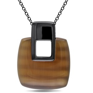 EVERLY JEWELRY | Sterling Silver 16ct TGW Simulated Coffee Cat Eye Pendant with Chain in Black Rhodium Plated - 18 in - 1 of 2