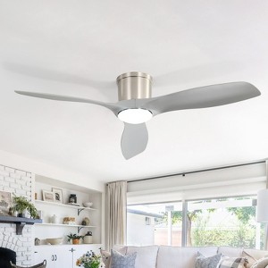 Wanze of Ocean 52 in. Smart Nickel Indoor ABS Gray Blade Flush Mount Ceiling Fan with 3-Color Dimmable Light, Remote and Voice Control - 1 of 4