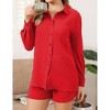 Womens 2 Piece Sets Long Sleeve Lightweight Button Down Shirts with Shorts Lightweight Crinkled Cooling Fabric Sets - 2 of 4