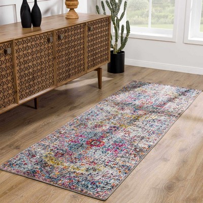 Medium Gray and Multicolor Synthetic Rectangular Area Rug