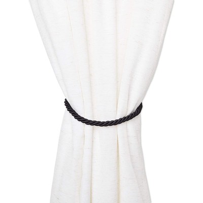 Black Cotton Rope Curtain Tiebacks with Metal Hooks, 26" Set of 4
