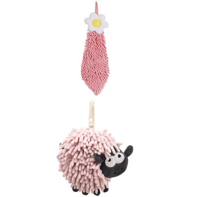 REGALWOVEN Flower and Sheep Shape Absorbent Fast Drying Chenille Hand Towels with Hanging Loop 6" x 15"/7" x 7" 2 Packs