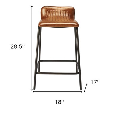 Adjustable Brown Leather & Black Metal Counter Stool