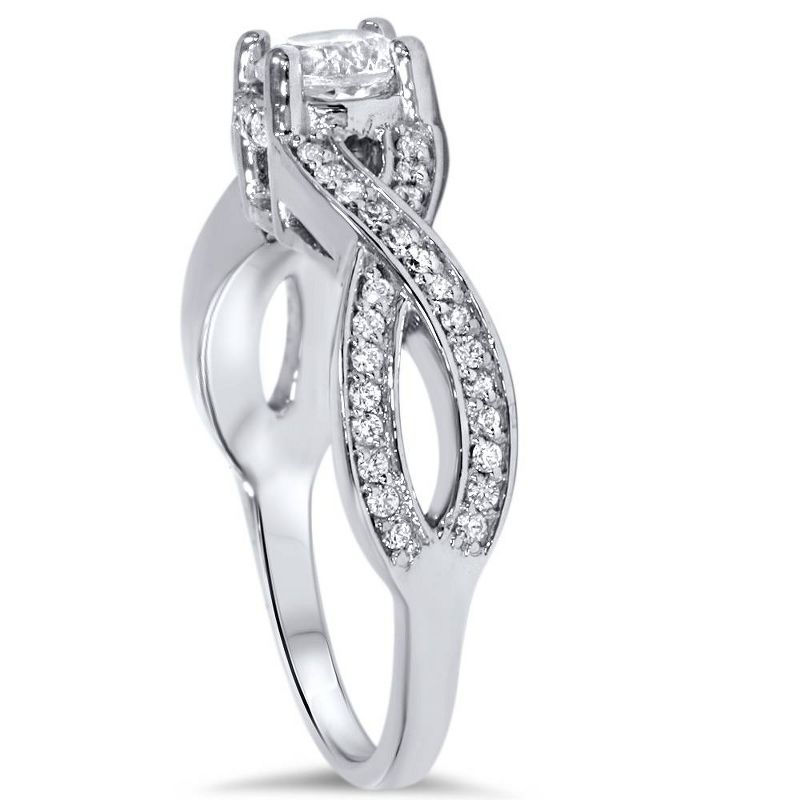 Pompeii3 1 ct Diamond Infinity Twist Engagement Ring 1/2ct Center Stone 14K White Gold, 4 of 6