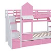 PAGED Wooden Castle Bunk Bed Loft Bed, Twin over Twin Bed Frame with Drawers, Shelves, Slide, Stairs and Guardrail for Kids, Teens - 3 of 4