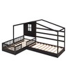 2 Twin Size L Structure Wood House Bed with Fence and Slatted Frame, White/Gray/Espresso, 4W -ModernLuxe - 4 of 4