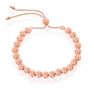 Bella Silver Sterling Silver 6MM Round Beads Adjustable Bolo Bracelet - Rose Gold Plated - Rose - 9.5 Inch - 1 of 2