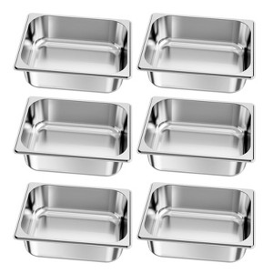 VEVOR 6 Pack Stainless Steam Hotel Pans, 1/2 Size Table Steam Pan, 4 Inch Deep Anti Jam Restaurant Supplies Reusable Rustproof Catering Storage,Silver - 1 of 4