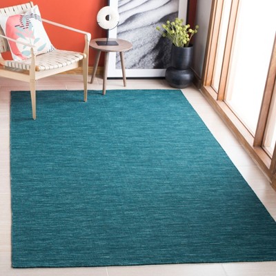 Dark Green Handwoven Wool and Cotton Area Rug