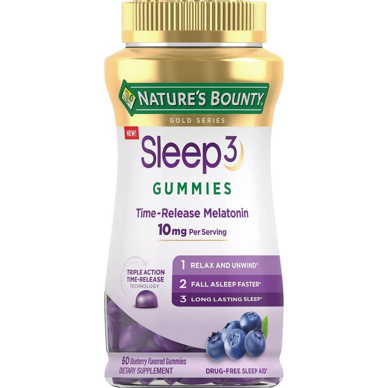 Nature&#39;s Bounty Sleep 3 Time Released 10mg Melatonin Gummies - Blueberry - 60ct, 1 of 8