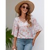 Women's 3/4 Bell Sleeve Shirt Loose Fit V Neck Blouse Cute Tops - 2 of 4