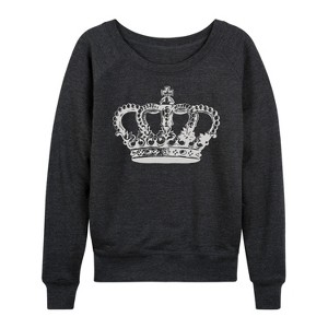 Women's - Instant Message - Antique Crown Lightweight French Terry Wide Neck Long Sleeve Graphic Shirt - 1 of 4