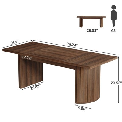 78.74" Walnut Brown Reclaimed Wood Farmhouse Dining Table