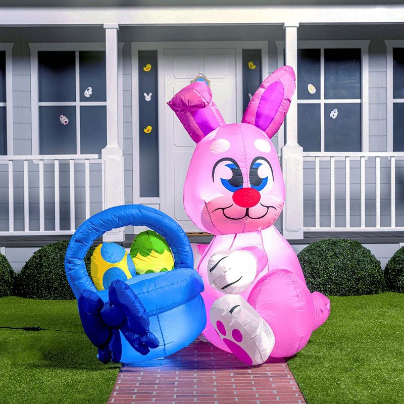 Joiedomi 6 ft Easter Bunny with Basket Inflatable Blow Up Easter Eggs with Build-in LEDs Inflatable Outdoor Decoration for Easter, 3 of 9