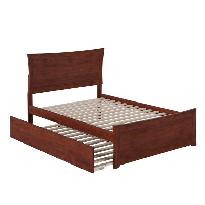 Platform Bed with Footboard & Trundle - Modern Storage Bed Frame - Sliding Guest Bed