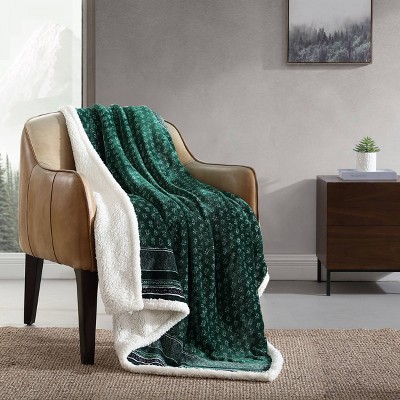 Fair Isle Green Sherpa Reversible Plush Throw Blanket