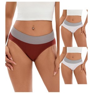 INSPIRE CHIC 3 Packs Women's Color-Block Panties No Trace Underwear Mid-Waisted Full Coverage Briefs - 1 of 4