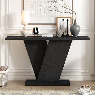 59.8'' V-Base Console Table with Wood Veneer,Modern Entryway Display Table for Living Room or Hallway-Baofuwish