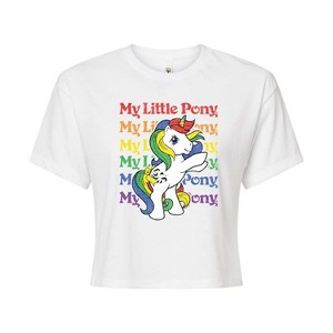 Women's My Little Pony Rainbow Logo Repeated Cropped Graphic T-Shirt - White - 2 X-Large - 1 of 4