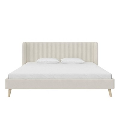 Holly King-Size Ivory Velvet Tufted Wingback Platform Bed