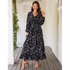 Casual V Neck Boho Floral Print Wedding Guest Maxi Dresses for Women Bohemian Flowy Maxi Dress - 2 of 4