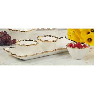Regency Gold Ceramic Tray with Condiment Bowls, 4-Piece Set