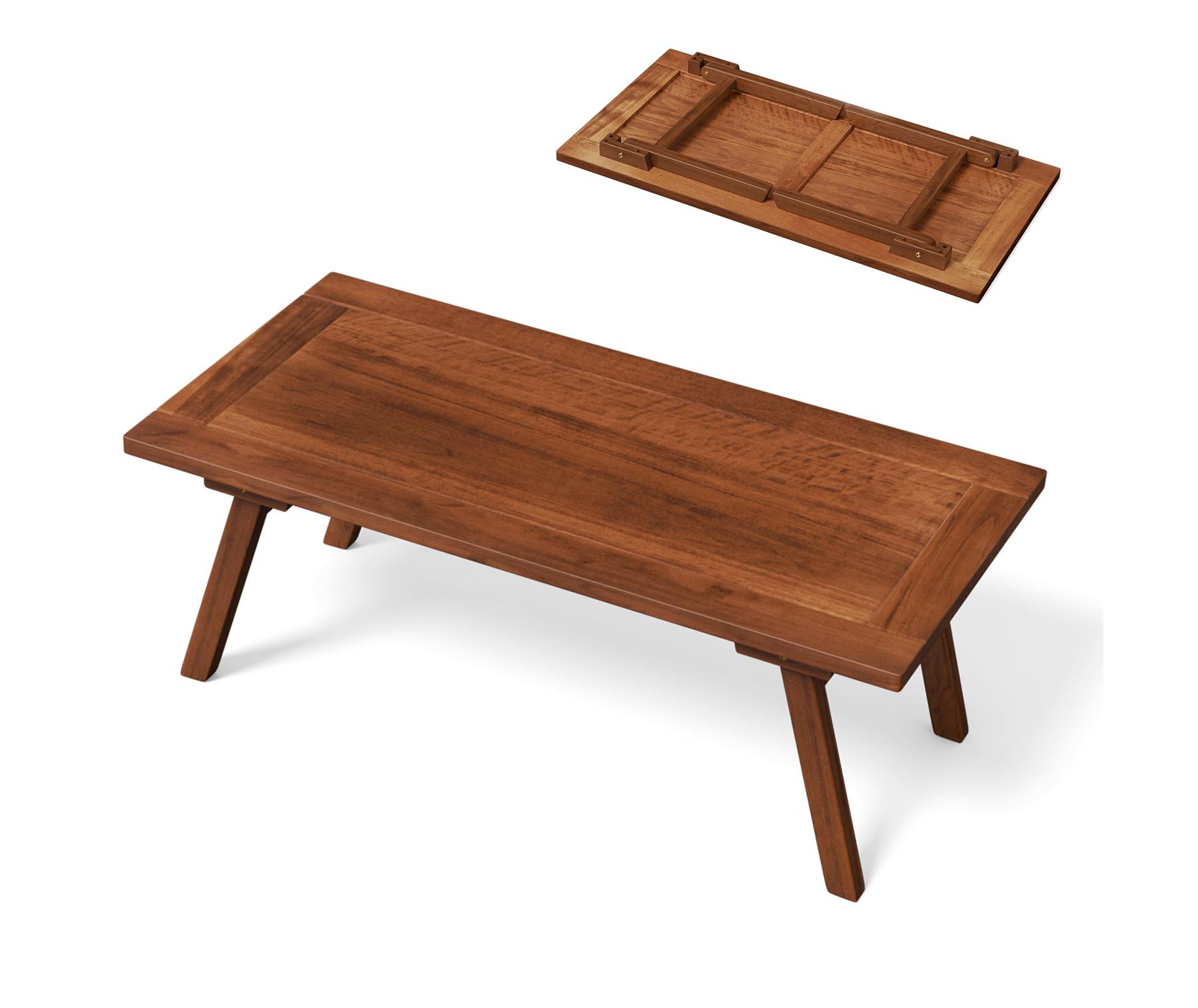 VINGLI Outdoor Folding Coffee Table, Natural Poplar Wood Patio Coffee Table, No Assembly Required, Ideal for Balcony