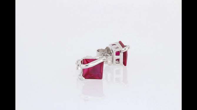 2.3 CT. T.W. Square Simulated Ruby Stud Earrings in Sterling Silver - White, 2 of 4, play video