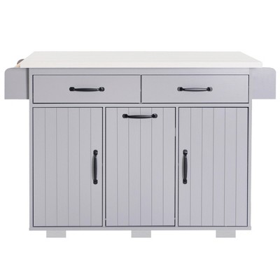 Vynxaria Kitchen Island with Trash Can Storage Cabinet, Kitchen Cart with Drop Leaf, Spice Rack, ,Drawer, Rolling Kitchen Island on Wheels , Grey